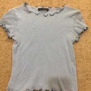 blue and white striped ripped brandy melville baby tee